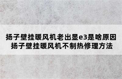 扬子壁挂暖风机老出显e3是啥原因 扬子壁挂暖风机不制热修理方法